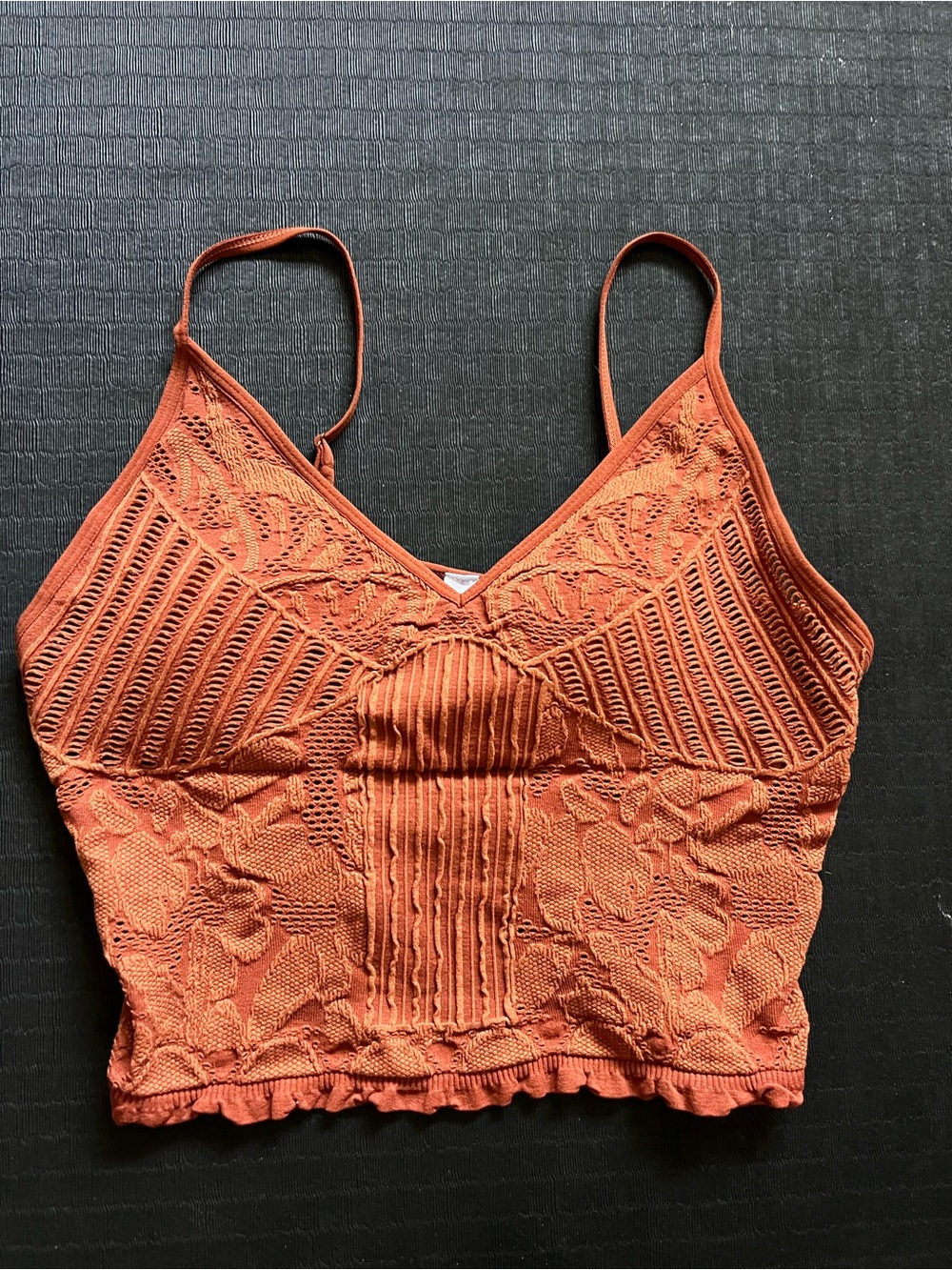 Rust Lace Knit Cami Crop Top - Women